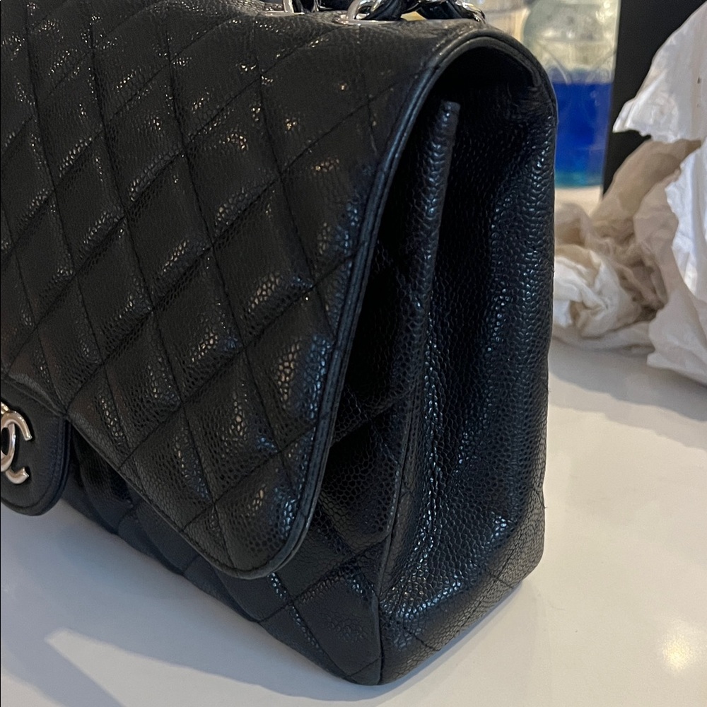 CHANEL Jumbo Caviar Black Quilted Leather Shoulder Bag with Silver Hardware - Picture 9 of 12